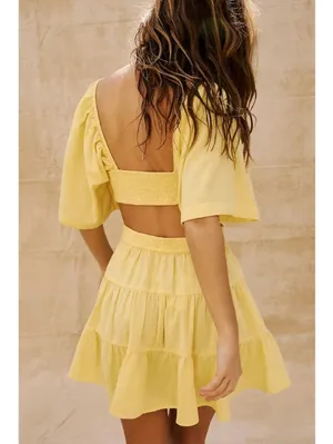 Free People Cross of Sunlight Lilac Cutout Tiered Mini Dress thumbnail 3