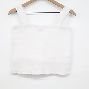 Madewell Poplin Cropped Top Womens L White Cotton Smocked Wide Strap Square Neck thumbnail 6