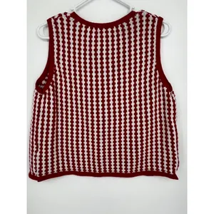 Nikka K Striped Tie Front Knit Sweater Vest Women L Red White Shabby Chic Retro thumbnail 2