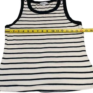 Evereve Tank Top Womens Medium White Black Striped Ribbed Sleeveless Layering thumbnail 5