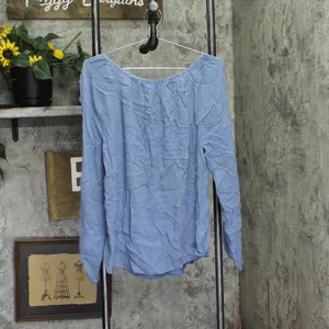 NWT Stoosh Juniors Long-Sleeve Lace-Inset Peasant Blouse Top Blue L thumbnail 3