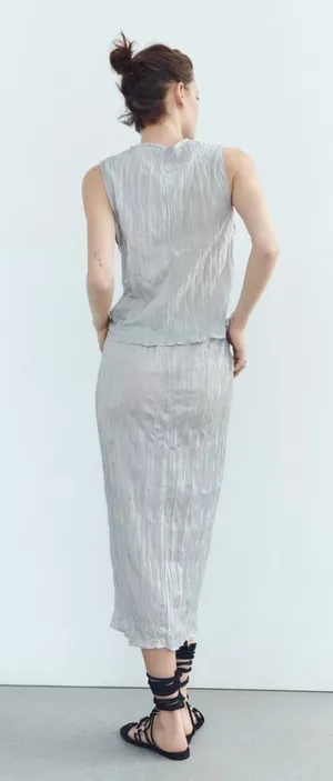 NWT Silver Metallic Sparkle Midi Skirt. Size Large thumbnail 2