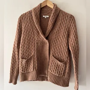 Madewell Brown Cable Knit Shawl-Collar Snap Cardigan Sweater‎ thumbnail 2