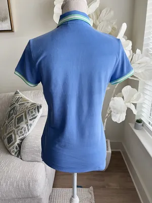 Ralph Lauren Blue Polo Woman’s Golf Shirt with Green-Trim Collar Size Small thumbnail 4