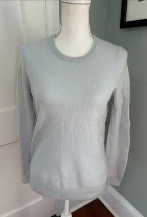 C by Bloomingdale’s 2-Ply Cashmere Light Blue Women's Crewneck Sweater Medium thumbnail 1
