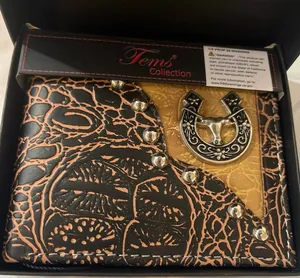 Tems Handcrafted Western Fashion Bi Fold Wallet Studded Vegan Leather Boxed thumbnail 1