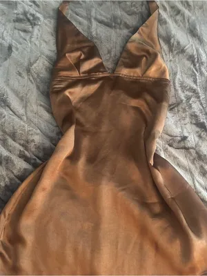 Sleek Satin Slip Dress in Rich Brown thumbnail 1
