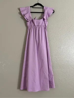 DREW XS Lilac Bow Tie Midi Dress Wedding Guest Kawaii Pastel Romantic Fairy thumbnail 8
