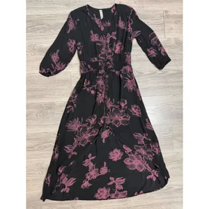Whimsical‎ American Rag Midi Dress S Black Pink Floral Smocked Waist High-Low thumbnail 7