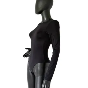 Black Slim Fit Bodysuit One Piece Long Sleeve Seamless Top Tee T-Shirt Blouse thumbnail 5