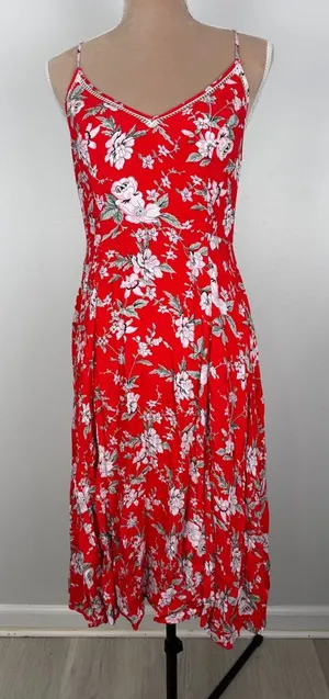 Lulu's Red Floral Spaghetti-Strap Midi Dress thumbnail 1