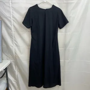 Vintage women's black scoop‎ neck short sleeve casual modest kurta slit dress L thumbnail 7