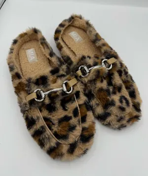 MIA Harmonie Mules Womens 9 Leopard New Faux Fur Slip On Cozy Fall Luxe Mules thumbnail 1