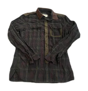 AllSaints Moorland Green and Brown Long Sleeve Flannel Plaid Shirt s thumbnail 1