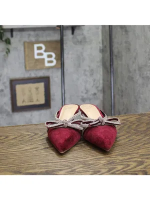 A New Day Gwen Rhinestone Bow Velvet Kitten Heels 94656735 Burgundy Red 6M thumbnail 3