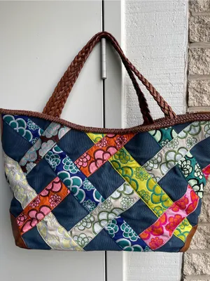 Hadley Pollet Zinnia Departure Tote Navy Brown Leather Braiding thumbnail 3