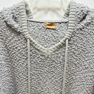 POL Women's Popcorn Chenille Hooded Sweater Grey S Oversized Cabincore Cozy thumbnail 2