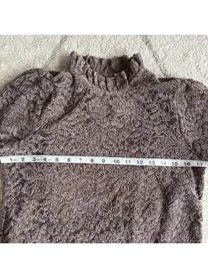 Eri + Ali Anthropologie Brown Floral Lace Blouse Ruffle High Neck Bell Sleeve thumbnail 4