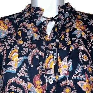 LOFT Long‎ Sleeve Ruffle Trim Pleated Front Paisley Print Blouse NWT Size Small thumbnail 3