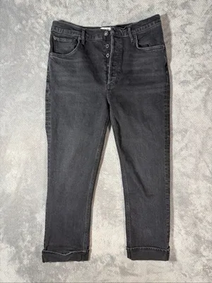 AGOLDE Size 31 High Rise Straight Leg Jeans Washed Black Button Fly Cuffed Hem thumbnail 5