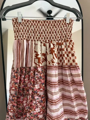 Universal Threads Pink & Brown Patchwork Smocked Tiered Maxi Dress thumbnail 2
