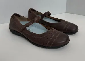 Taos Transit Mary Janes Shoes Flats Leather Lightweight Comfort Travel Brown thumbnail 1