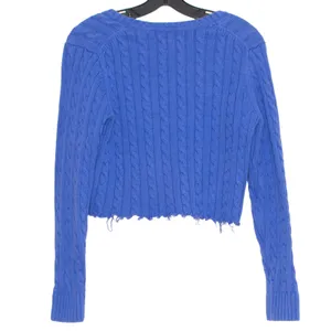 LL Bean Cable Knit Sweater Crop Distressed Grunge Fisherman Coastal Grandma M thumbnail 2