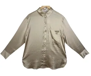 NWT Abercrombie & Fitch Oversized Gold Satin Button Up Long Sleeve Blouse Size M thumbnail 1