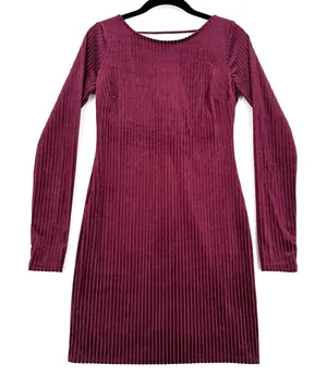Forever 21 Velvet Dress S Burgundy Ribbed Bodycon Mini Long Sleeve Open Back NWT thumbnail 1