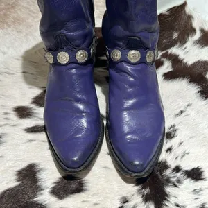 Vintage Purple Real Leather Cowboy Boots Festival Rave‎ Burning Man T1 thumbnail 5
