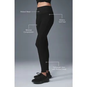 ALO Yoga High-Waist Alosoft Lounge Leggings Black Ribbed Size Small thumbnail 10