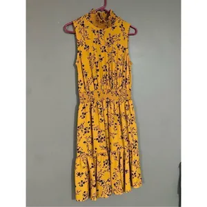 Nanette Nanette Lepore Colonel Mustard Pleated High Neck Dress Sz 6 thumbnail 2