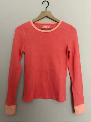 American Eagle Coral Waffle Knit Ringer Thermal Small thumbnail 2