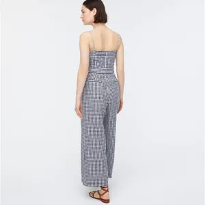 NWT J.Crew Tie-waist Linen Jumpsuit in Navy White Gingham Belted 1-Piece 4 thumbnail 3