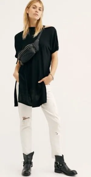 Free People- We the Free- Take It Easy Tunic Tee in Black Size Large thumbnail 1