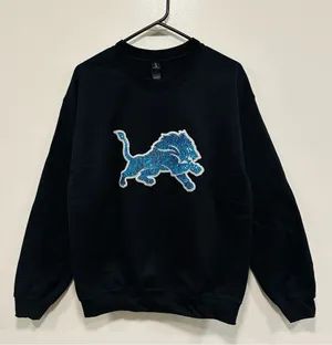 National Football League Detroit Lions sweatshirt! black sequin bedazzled logo crewneck size medium! thumbnail 1