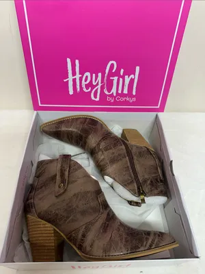 HeyGirl by Corkys Brown Distressed Faux-Leather Pointed Ankle Booties thumbnail 1