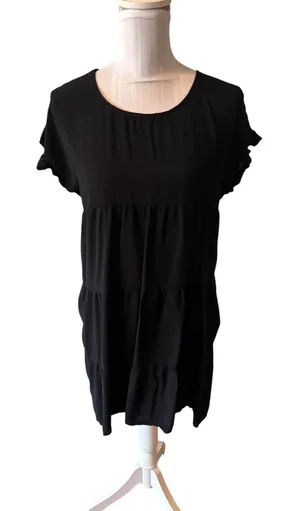 Women's Black Flutter Sleeve Tiered Dress Size M thumbnail 1