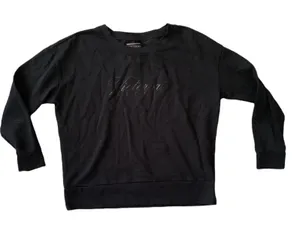 Victoria’s Secret size medium black crew neck sweatshirt pullover logo shiny thumbnail 1