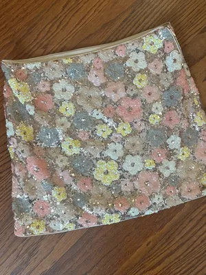 Sequin Floral Gold and Pastel Hippie Mini Skirt Size XS Date Night Going Out \ thumbnail 4