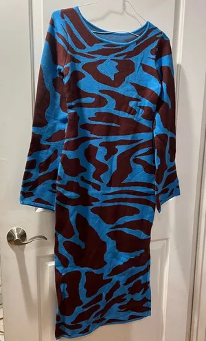 Blue and Brown animal print knitted Women's Dress thumbnail 1