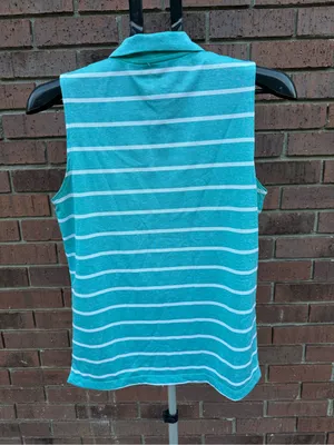 Nike Golf Womens Medium Dri Fit Striped Sleeveless Polo Shirt Top Turquoise EUC thumbnail 4