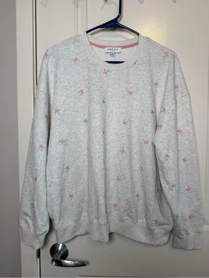 Gilli Light Gray Crewneck Sweatshirt with Pink Embroidery thumbnail 2