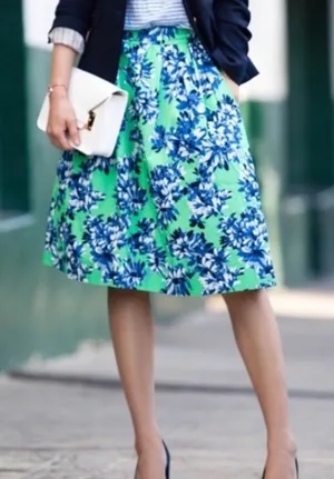 J. Crew Patio Midi Skirt Photo Floral Green Blue Women’s 2 thumbnail 1