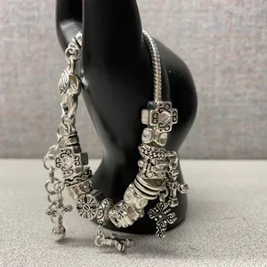 Premier Designs Silver Tone Charm Bracelet Cross Heart Dangle Beads Luck Scroll thumbnail 3