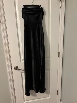 Birdy Grey Strapless Shiny Black Satin Gown, Sz XS thumbnail 2