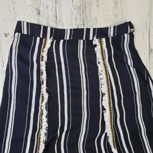 Polagram Navy Blue & White Stripe Split Maxi Skirt Women's Size Large thumbnail 4