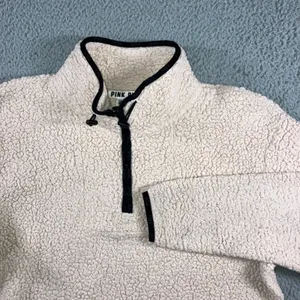 Victoria's Secret‎ Pink Sherpa Pullover Women Medium 1/4 Zip Fleece Mock Meck thumbnail 1