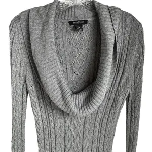 White House Black‎ Market Silver Gray Cable Knit Cowl Neck Sweater Size S thumbnail 2