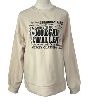 Morgan Wallen Graphic Sweatshirt‎ Country Music Pullover Top Beige Womens Large thumbnail 1